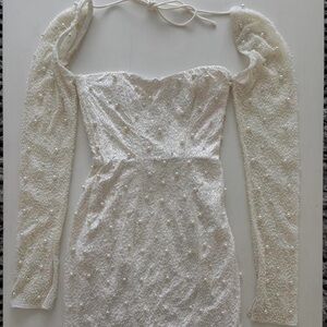 Oh Polly White Beaded Dress